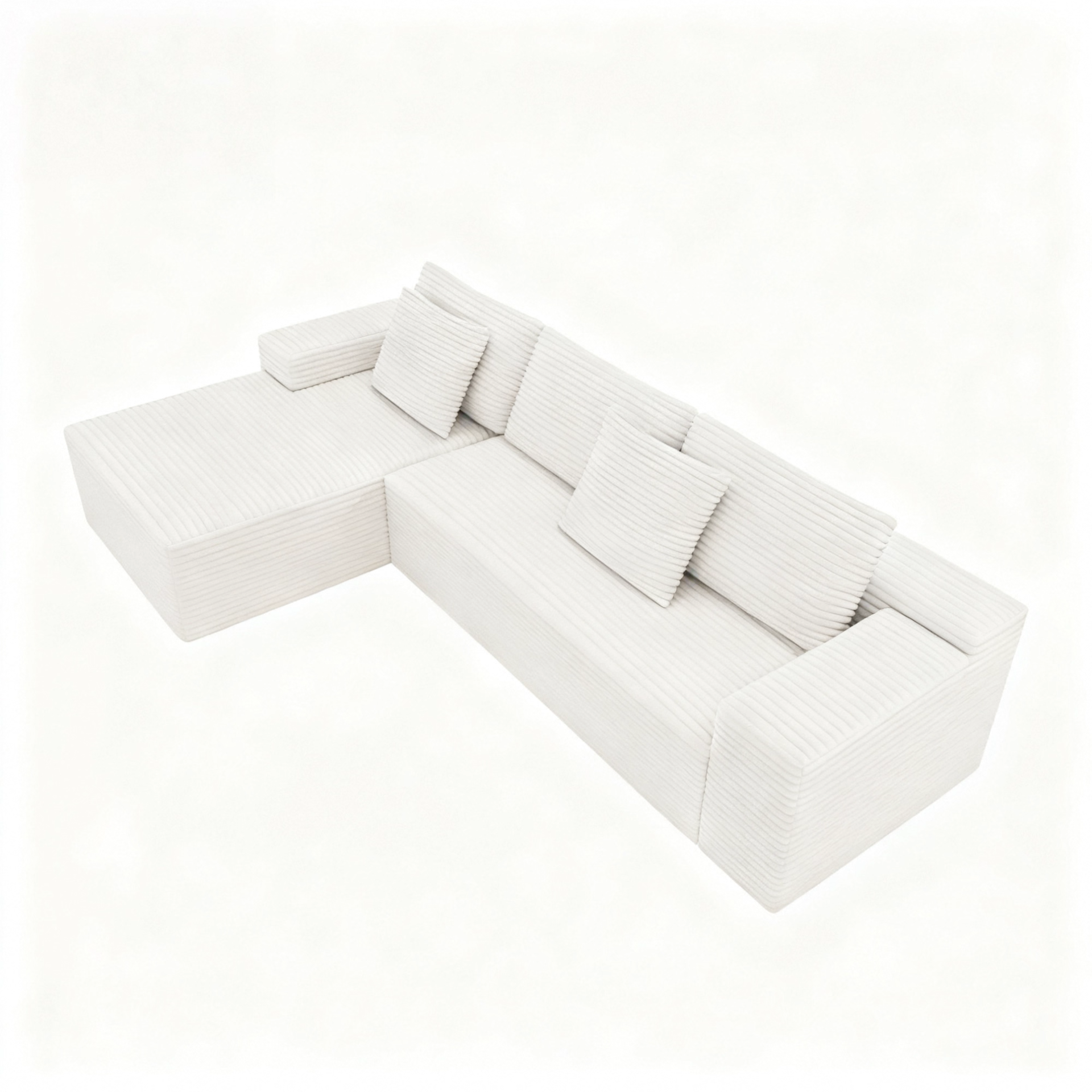 104.3*68.9"Modular sectional sofa seat,Upholstered compressed couch for living room,Bedroom,Apartment,No assembly required,2PC free combination,Plush corduroy fabric,WHITE