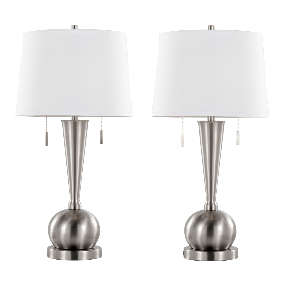 Jules 30.25" Contemporary Metal Table Lamp in Brushed Nickel with White Linen Shade and Built-In USB Port from Grandview Gallery by LumiSource - Set of 2
