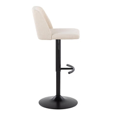 Toriano Contemporary Adjustable Barstool with Swivel in Cream Noise Fabric and Black Metal with Rounded T Footrest by LumiSource - Set of 2