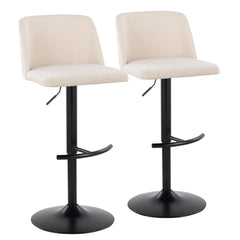 Toriano Contemporary Adjustable Barstool with Swivel in Cream Noise Fabric and Black Metal with Rounded T Footrest by LumiSource - Set of 2