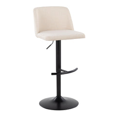 Toriano Contemporary Adjustable Barstool with Swivel in Cream Noise Fabric and Black Metal with Rounded T Footrest by LumiSource - Set of 2