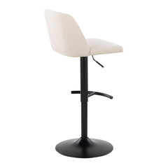 Toriano Contemporary Adjustable Barstool with Swivel in Cream Noise Fabric and Black Metal with Rounded T Footrest by LumiSource - Set of 2