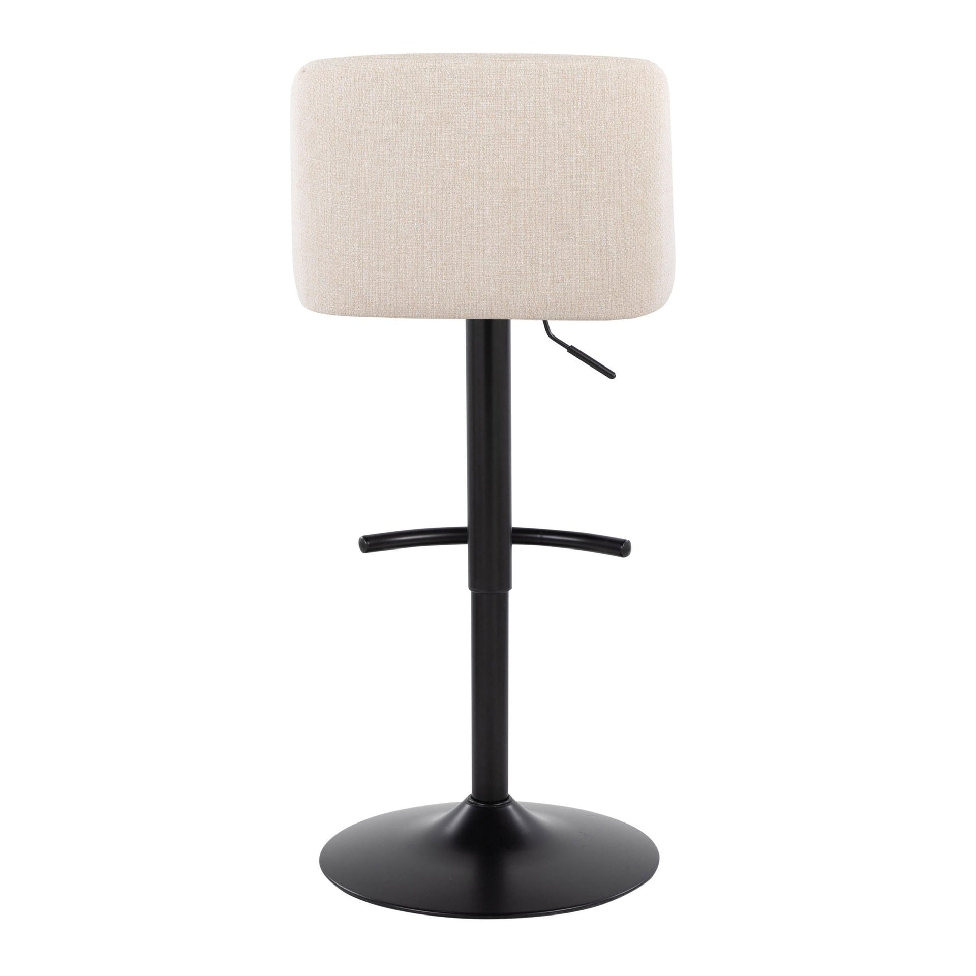 Toriano Contemporary Adjustable Barstool with Swivel in Cream Noise Fabric and Black Metal with Rounded T Footrest by LumiSource - Set of 2