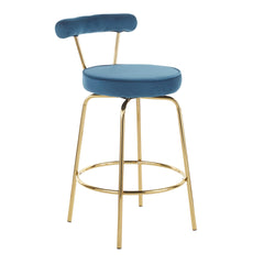 Rhonda Glam Counter Stool in Gold Metal and Blue Velvet by LumiSource - Set of 2