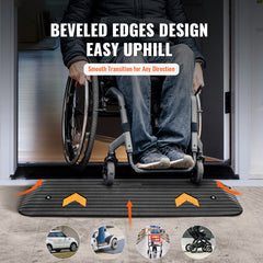Upgraded Rubber Threshold Ramp, 1" Rise Wheelchair Ramp Doorway, Natural Curb Ramp Rated 33069 lbs Load Capacity, Non-Slip Textured Surface Rubber Curb Ramp for Wheelchair and Scooter