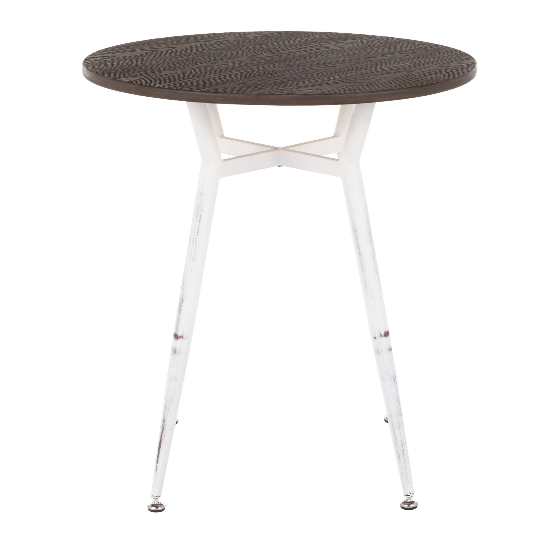 Clara Industrial Round Dinette Table in Vintage White Metal and Espresso Wood-Pressed Grain Bamboo by LumiSource
