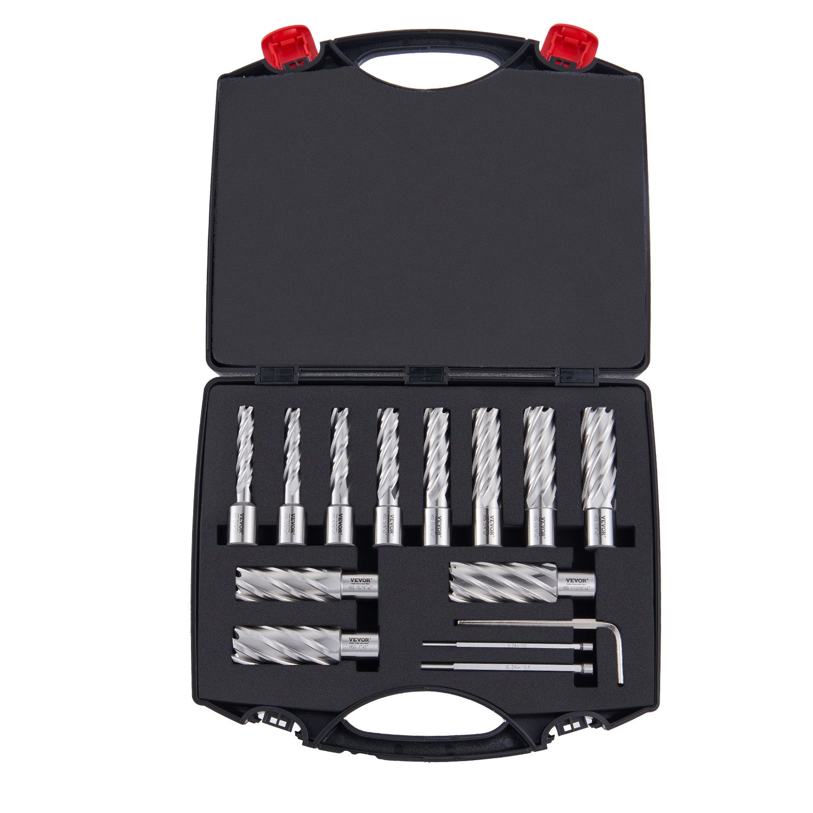 nnular Cutter Set, 13 pcs Weldon Shank Mag Drill Bits, 7/16" to 1-1/16" Cutting Diameter, 2" Cutting Depth, M2AL HSS, with 2 Pilot Pins, Hex Wrench and Portable Case, for Using with Magnetic Dr
