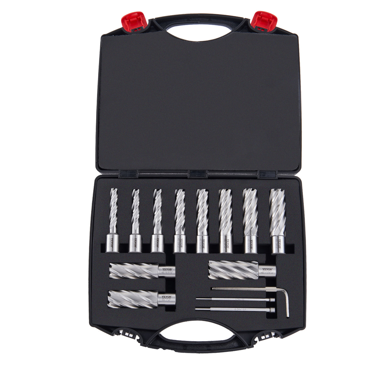 nnular Cutter Set, 13 pcs Weldon Shank Mag Drill Bits, 7/16" to 1-1/16" Cutting Diameter, 2" Cutting Depth, M2AL HSS, with 2 Pilot Pins, Hex Wrench and Portable Case, for Using with Magnetic Dr