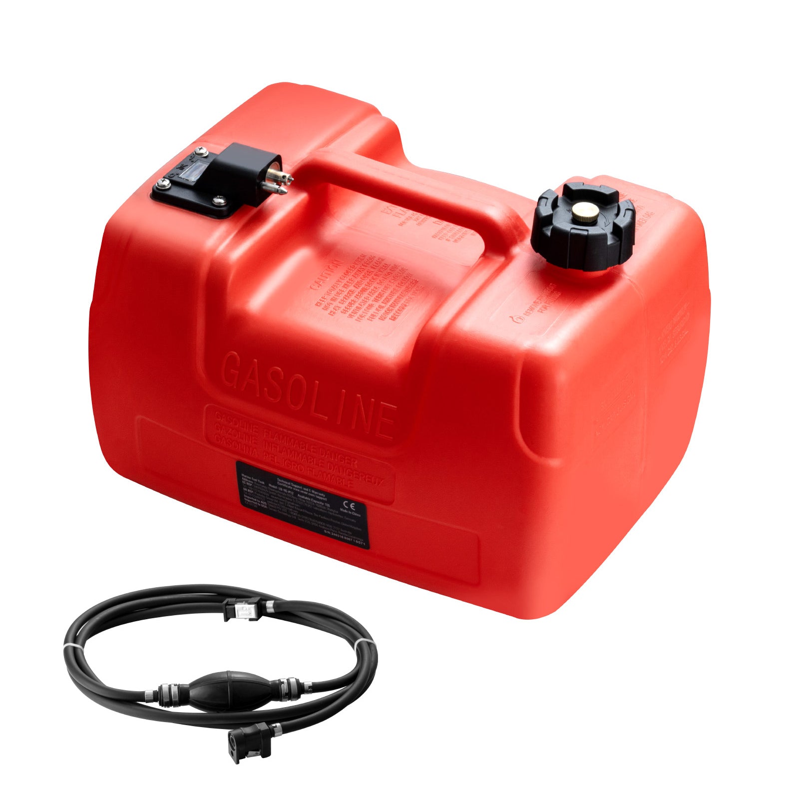 Marine Fuel Tank, 3.17 Gallon/12L, Portable Boat Fuel Gas Tank for Outboard Engine Boats, Plastic Outboard Marine Boat Fuel Tank with Hose, Easy to Carry for Yacht, Fishing Boat, Deck Boat, Red