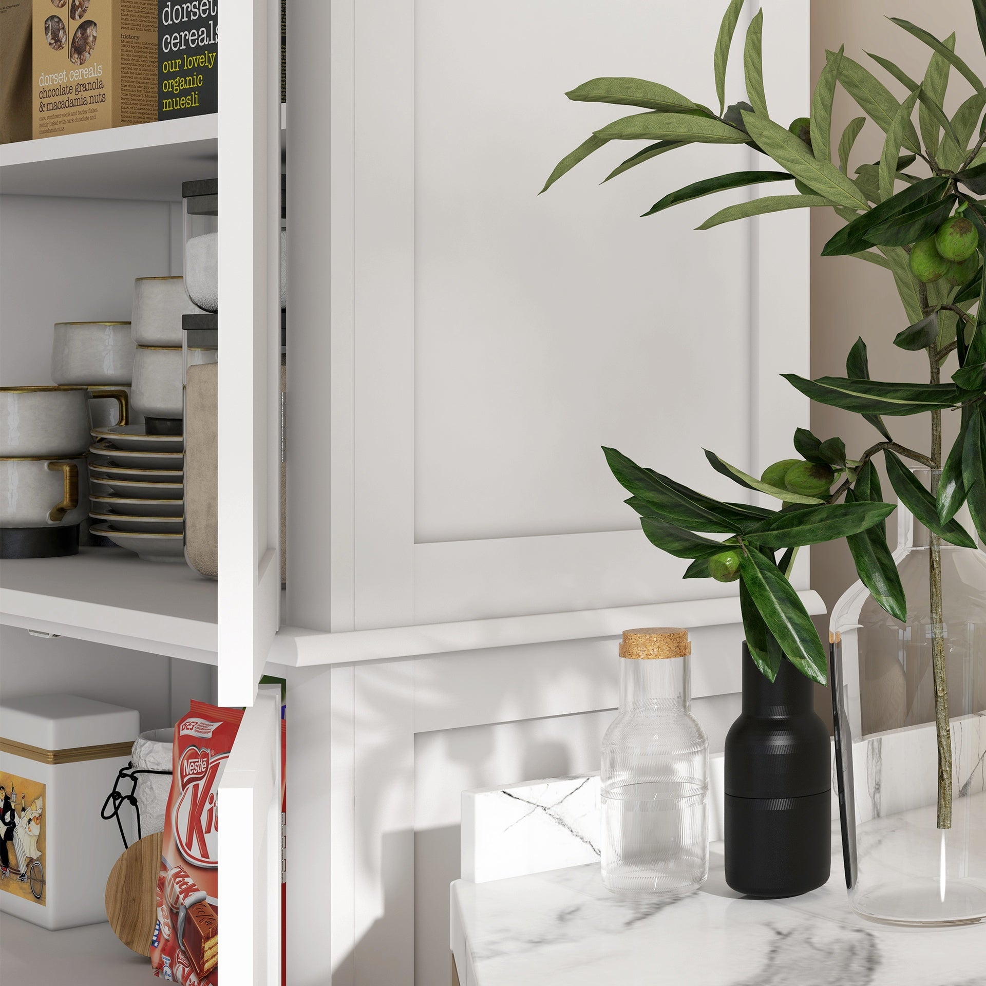 HOMCOM 72.5" Kitchen Pantry Storage Cabinet, Freestanding Kitchen Cupboard with 4 Doors and Adjustable Shelves for Dining Room, MDF White
