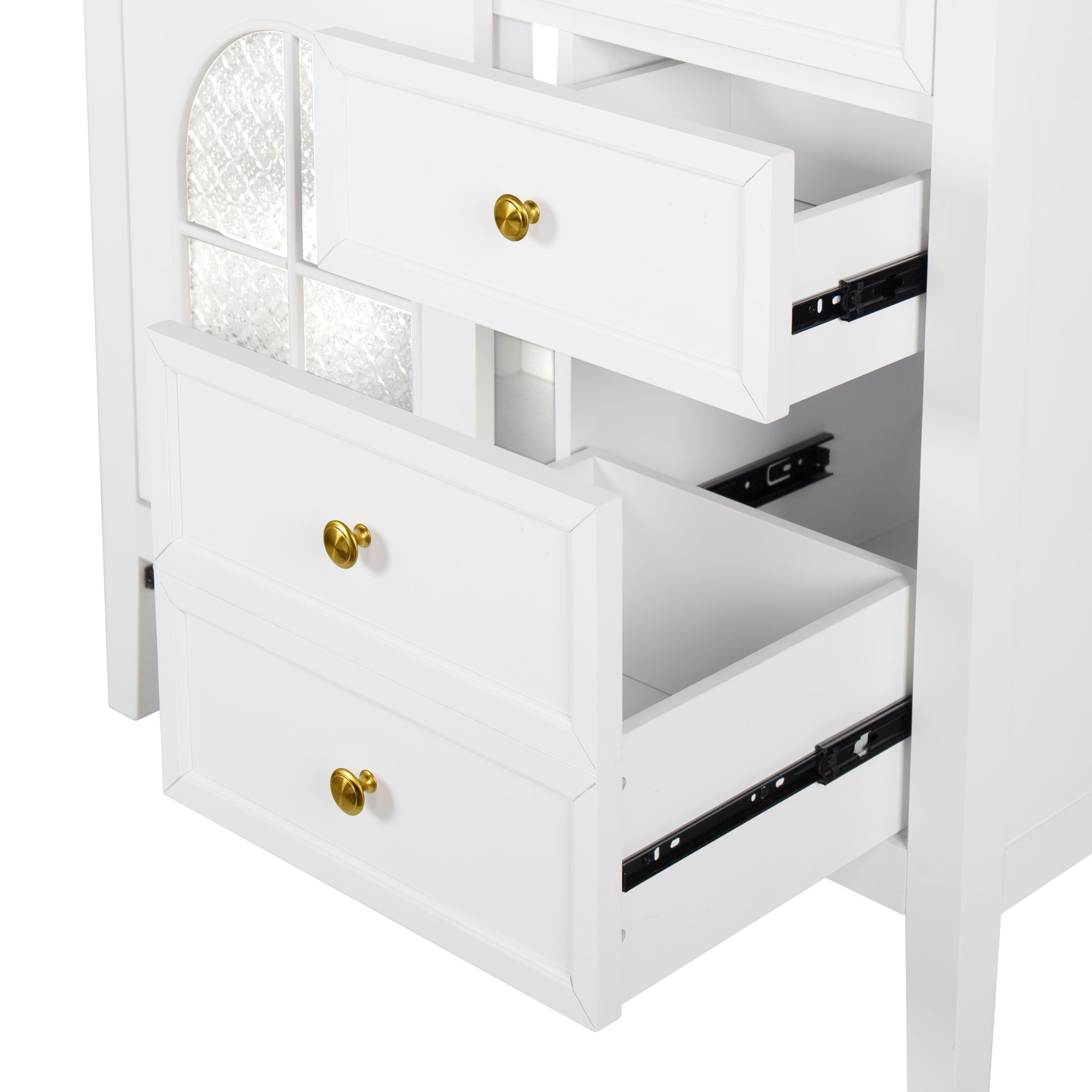 35.6" Mid-Century Bathroom Vanity Sink with Patterned Glass & Motion-sensor Light Strip, Farmhouse Freestanding Bathroom Vanity Sink with Storage, High-end Restroom Vanity Cabinet,White