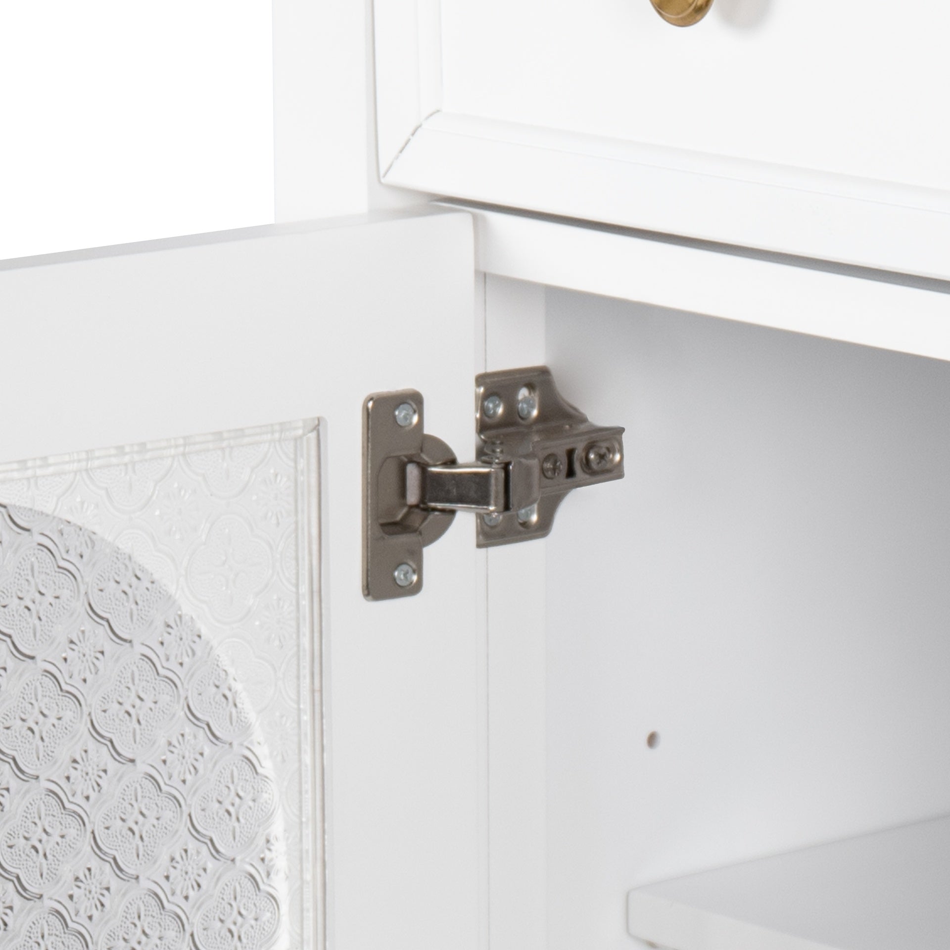 35.6" Mid-Century Bathroom Vanity Sink with Patterned Glass & Motion-sensor Light Strip, Farmhouse Freestanding Bathroom Vanity Sink with Storage, High-end Restroom Vanity Cabinet,White