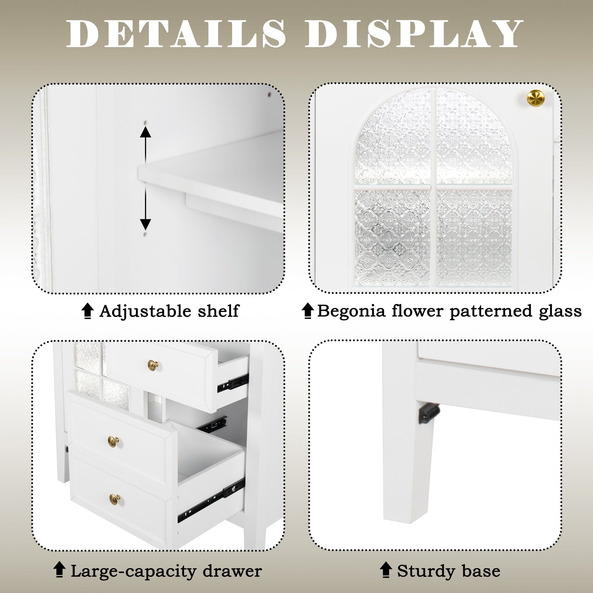 35.6" Mid-Century Bathroom Vanity Sink with Patterned Glass & Motion-sensor Light Strip, Farmhouse Freestanding Bathroom Vanity Sink with Storage, High-end Restroom Vanity Cabinet,White
