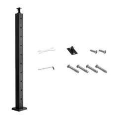 Cable Railing Post, 36x2x2 Inch Stair Railing Post, with Pre-Drilled 30° Angled Holes, Stainless Steel Cable Rail Post with Horizontal and Curved Bracket, 1-Pack, Black, 1JZLGZXHS914YIVIS001V0