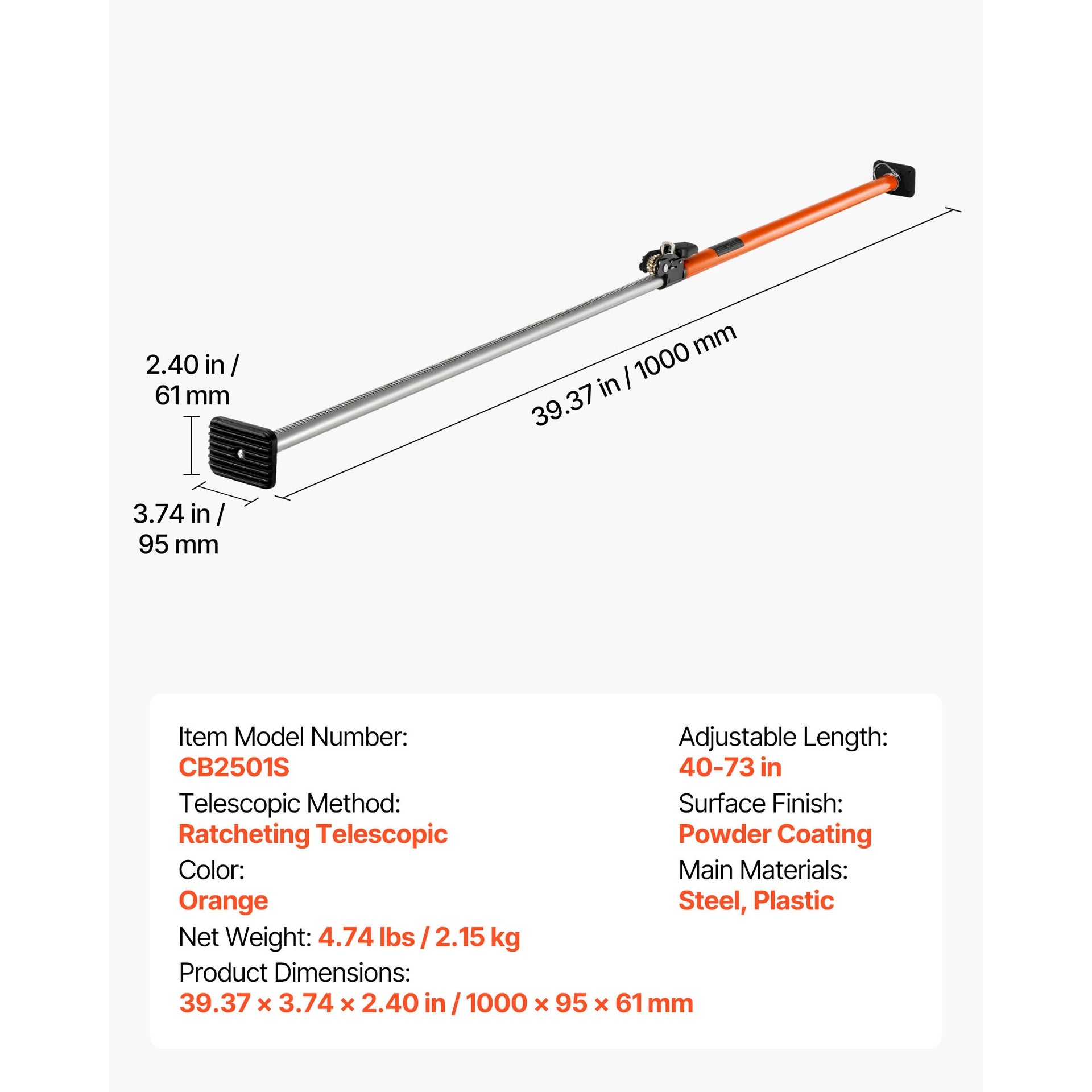 Cargo Bar, Ratcheting Cargo Bar Adjustable from 40" to 73", Heavy-duty Steel Cargos Stabilizer with Non-Slip Foot Pads, Telescoping Load Lock Bars Stop Sliding for SUVs, Sedans