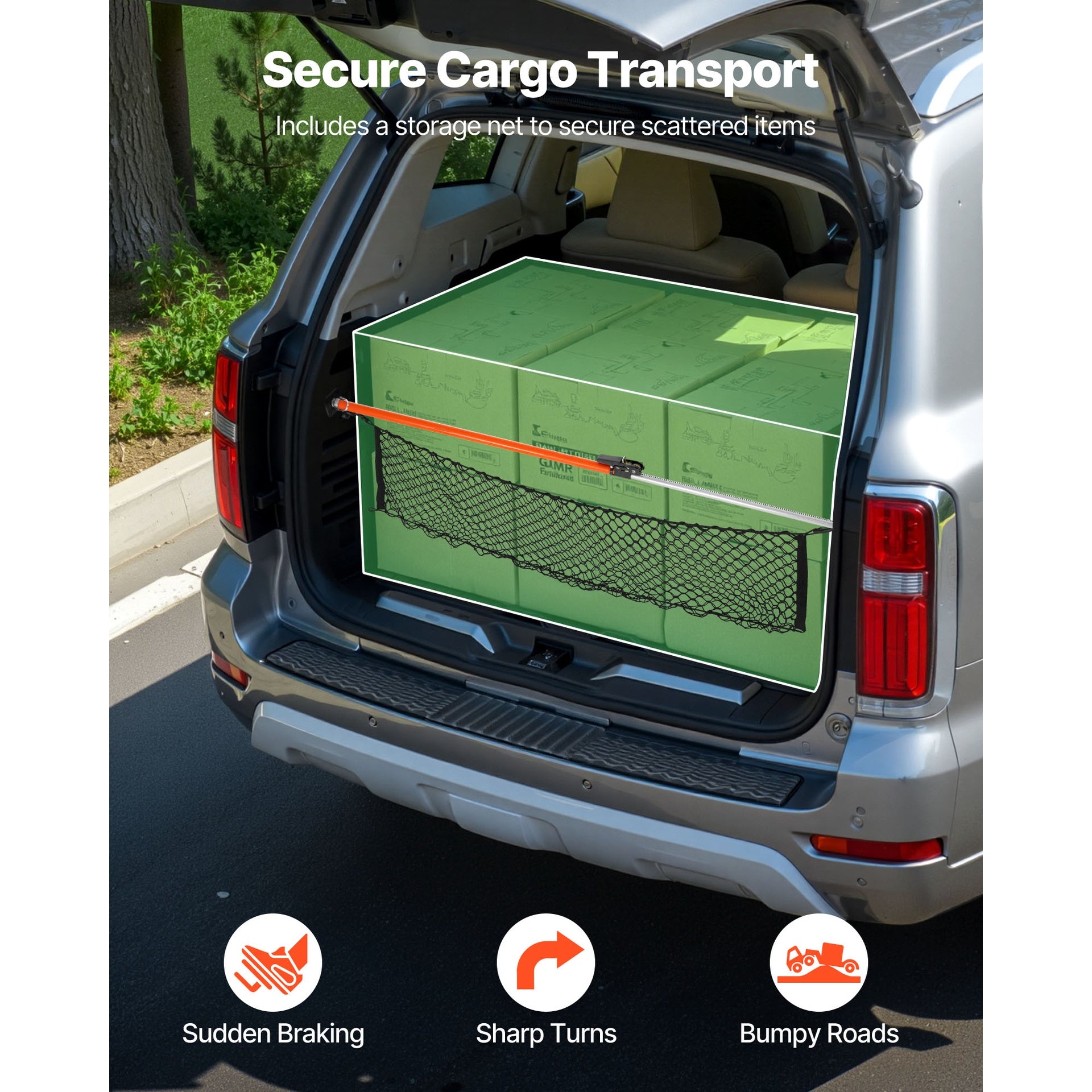 Cargo Bar, Ratcheting Cargo Bar Adjustable from 40" to 73", Heavy-duty Steel Cargos Stabilizer with Non-Slip Foot Pads, Telescoping Load Lock Bars Stop Sliding for SUVs, Sedans