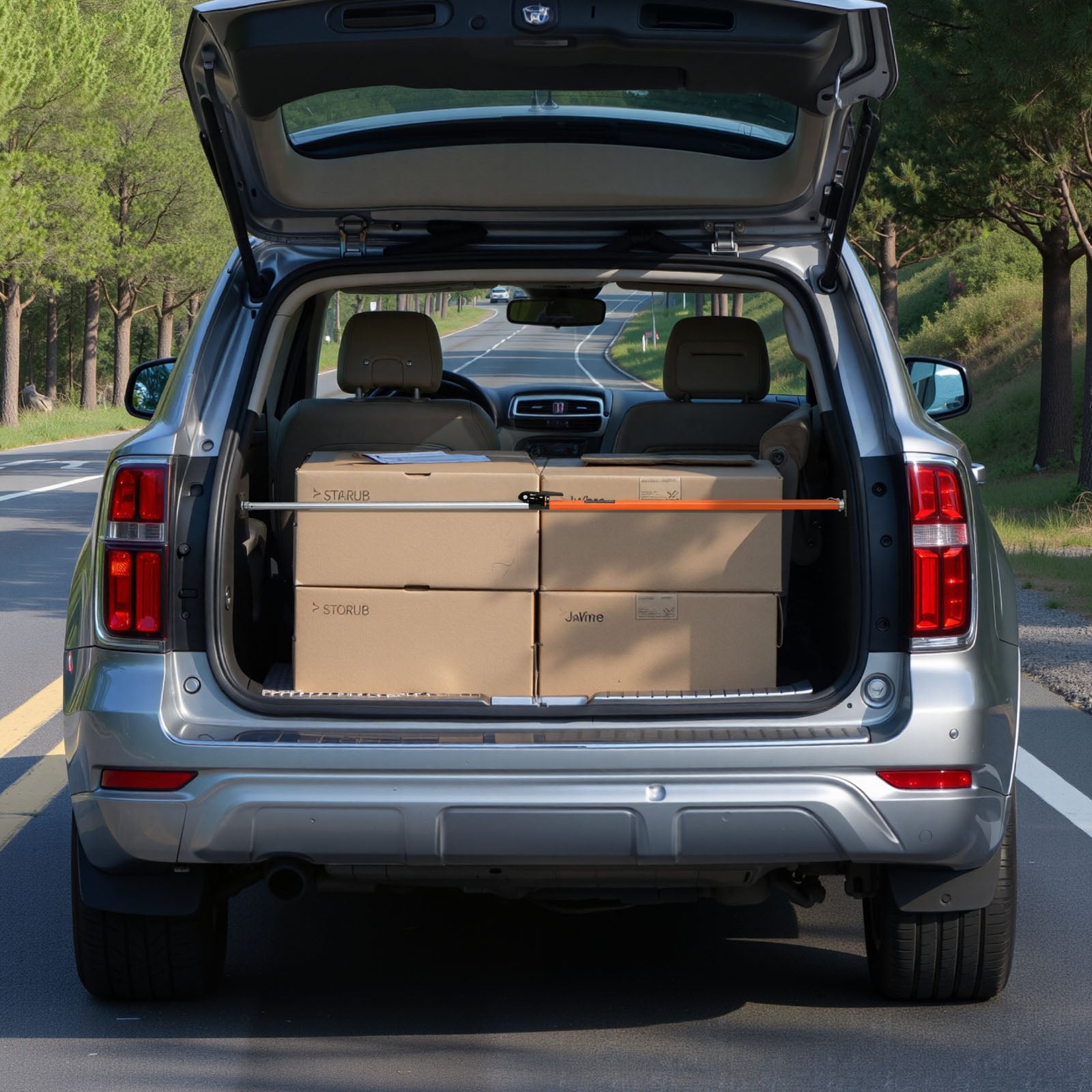 Cargo Bar, Ratcheting Cargo Bar Adjustable from 40" to 73", Heavy-duty Steel Cargos Stabilizer with Non-Slip Foot Pads, Telescoping Load Lock Bars Stop Sliding for SUVs, Sedans