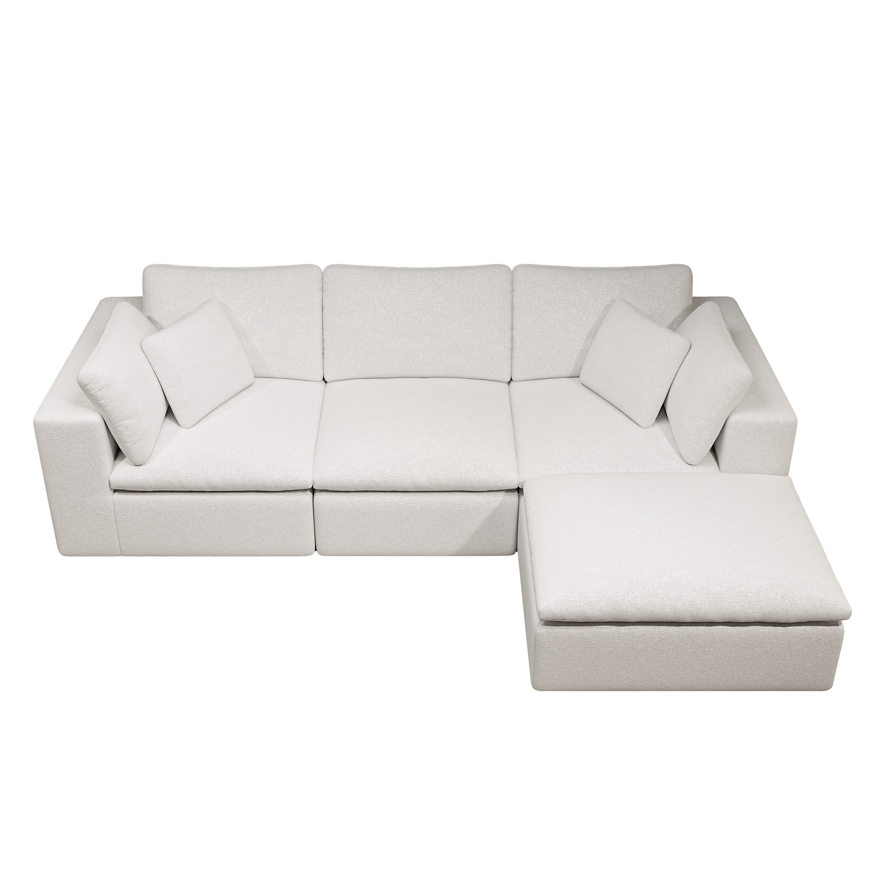 108.3*68.9"Modular sectional sofa seat,Upholstered compressed couch for living room,Bedroom,Apartment,No assembly required,4PC free combination,Plush corduroy fabric,WHITE