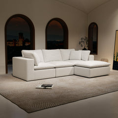 108.3*68.9"Modular sectional sofa seat,Upholstered compressed couch for living room,Bedroom,Apartment,No assembly required,4PC free combination,Plush corduroy fabric,WHITE