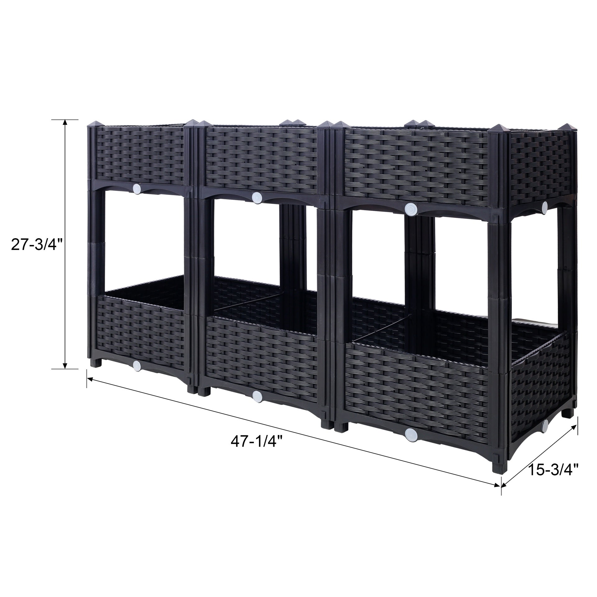 Planter Raised Beds - Elevated Planter Garden Box with Drainage Plug Raised Garden Beds for Vegetable/Flower/Herb Outdoor Standing Planter Beds Gardening Kit,Black,47.2"x15.7"x27.7"