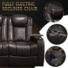 86.6"Power Recliner 3 PC Made WithTop-Grain Nappa,Fully Adjustable Relaxation,Smart Charging,Dynamic RGB LED Lighting,COFFEE