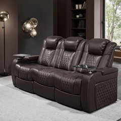 86.6"Power Recliner 3 PC Made WithTop-Grain Nappa,Fully Adjustable Relaxation,Smart Charging,Dynamic RGB LED Lighting,COFFEE