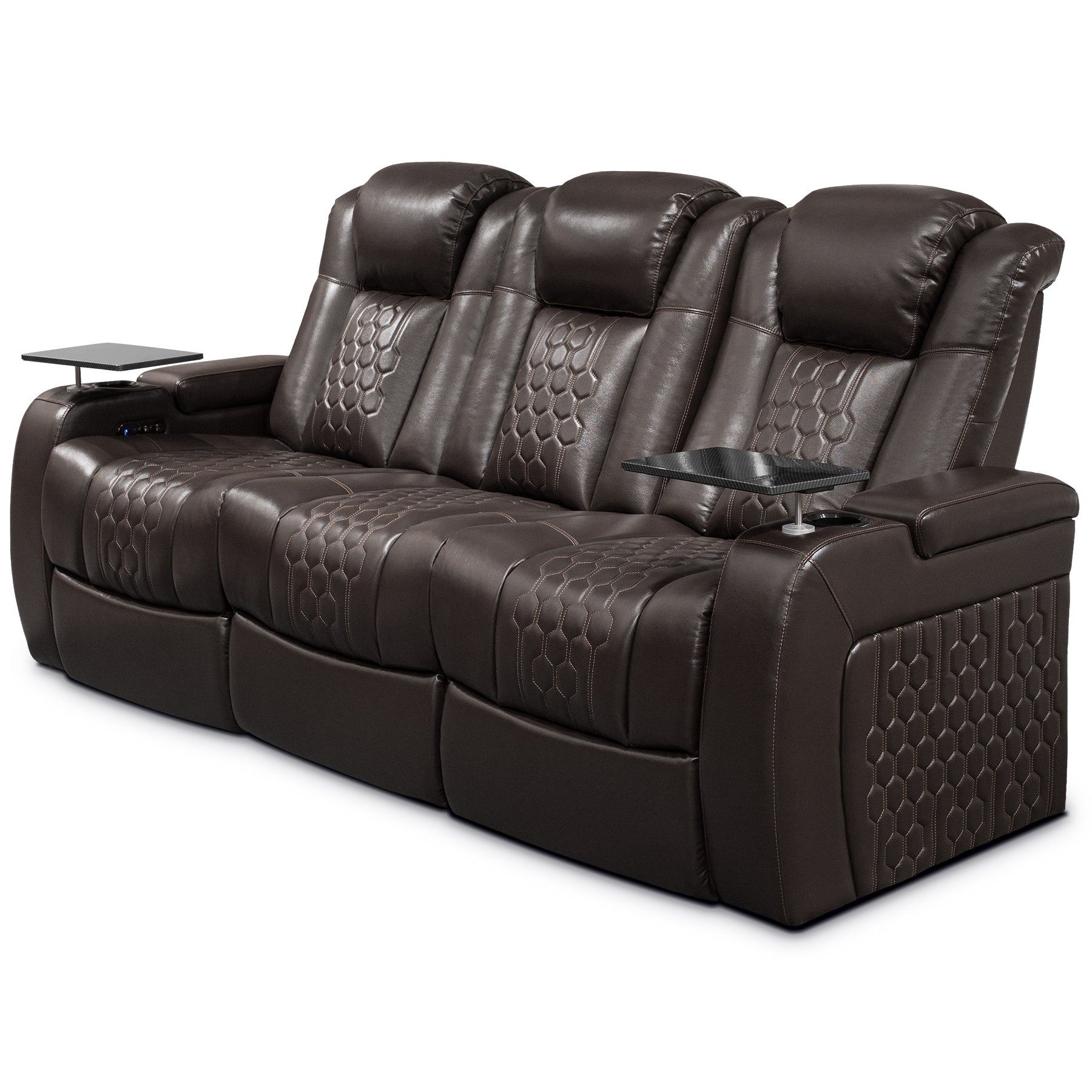 86.6"Power Recliner 3 PC Made WithTop-Grain Nappa,Fully Adjustable Relaxation,Smart Charging,Dynamic RGB LED Lighting,COFFEE