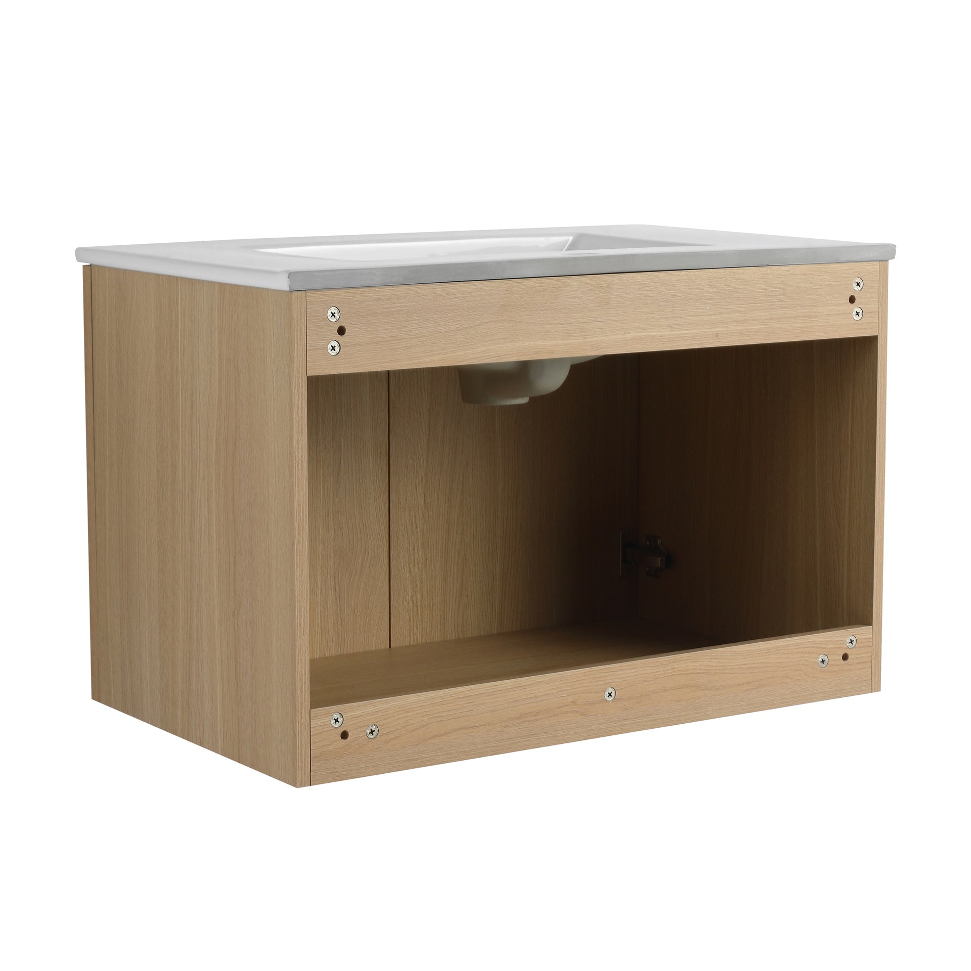 30" Wall-Mounted Bathroom Vanity whit Ceramic Sink, 2-Soft Closing Door, Oak, Plywood