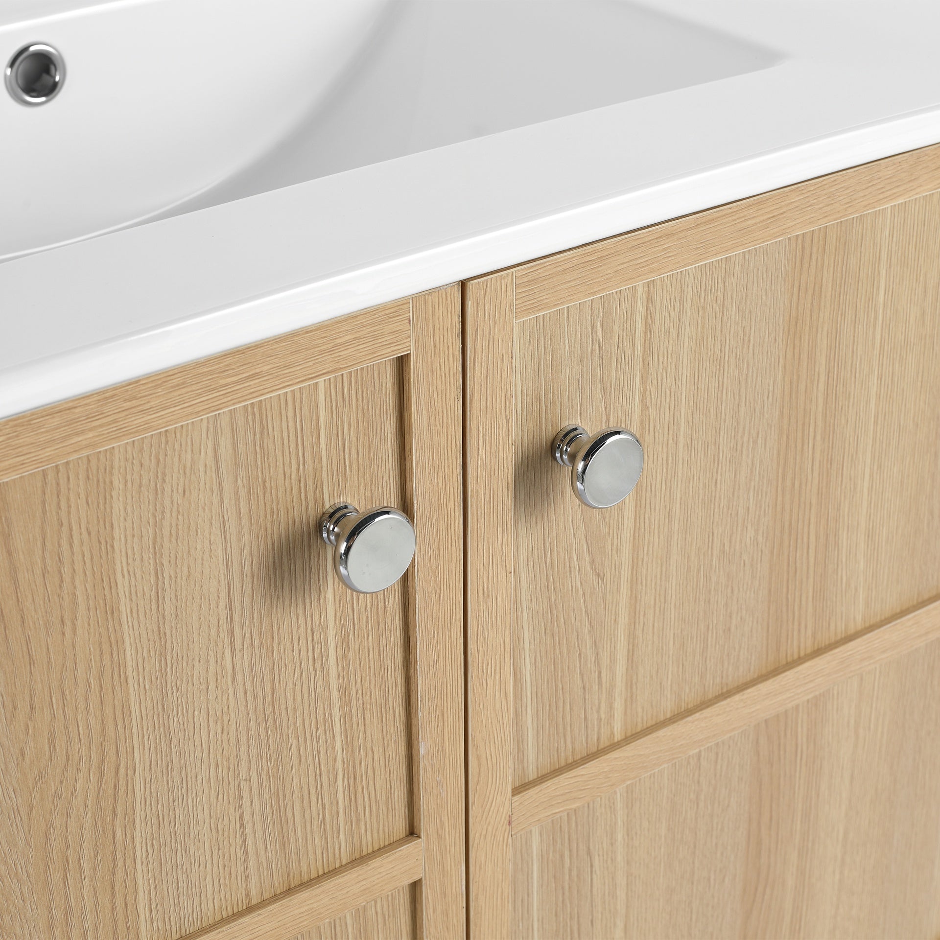 30" Wall-Mounted Bathroom Vanity whit Ceramic Sink, 2-Soft Closing Door, Oak, Plywood