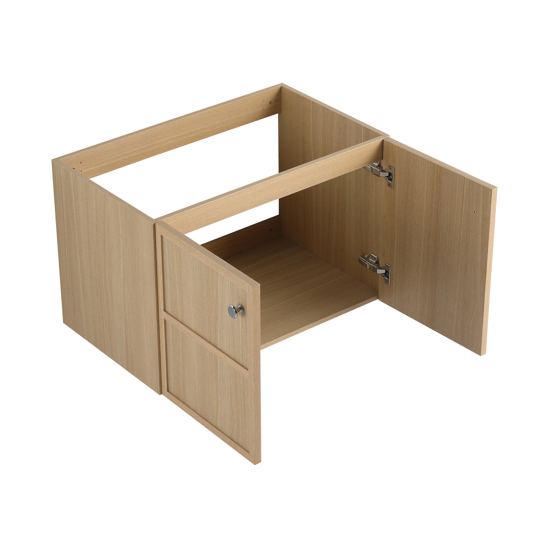 30" Wall-Mounted Bathroom Vanity whit Ceramic Sink, 2-Soft Closing Door, Oak, Plywood