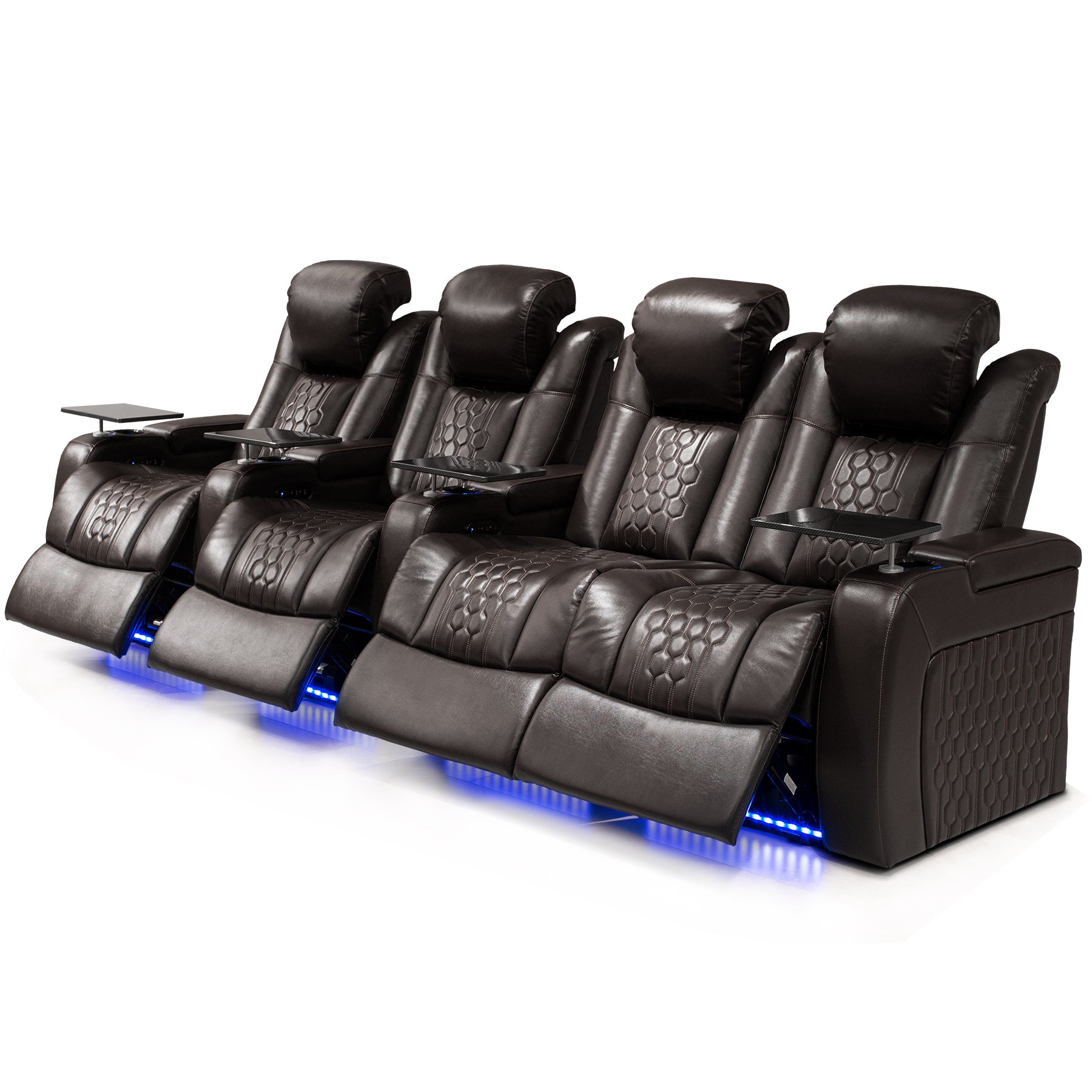 124.4"Power Recliner 4 PC Made WithTop-Grain Nappa,Fully Adjustable Relaxation,Smart Charging,Dynamic RGB LED Lighting,COFFEE