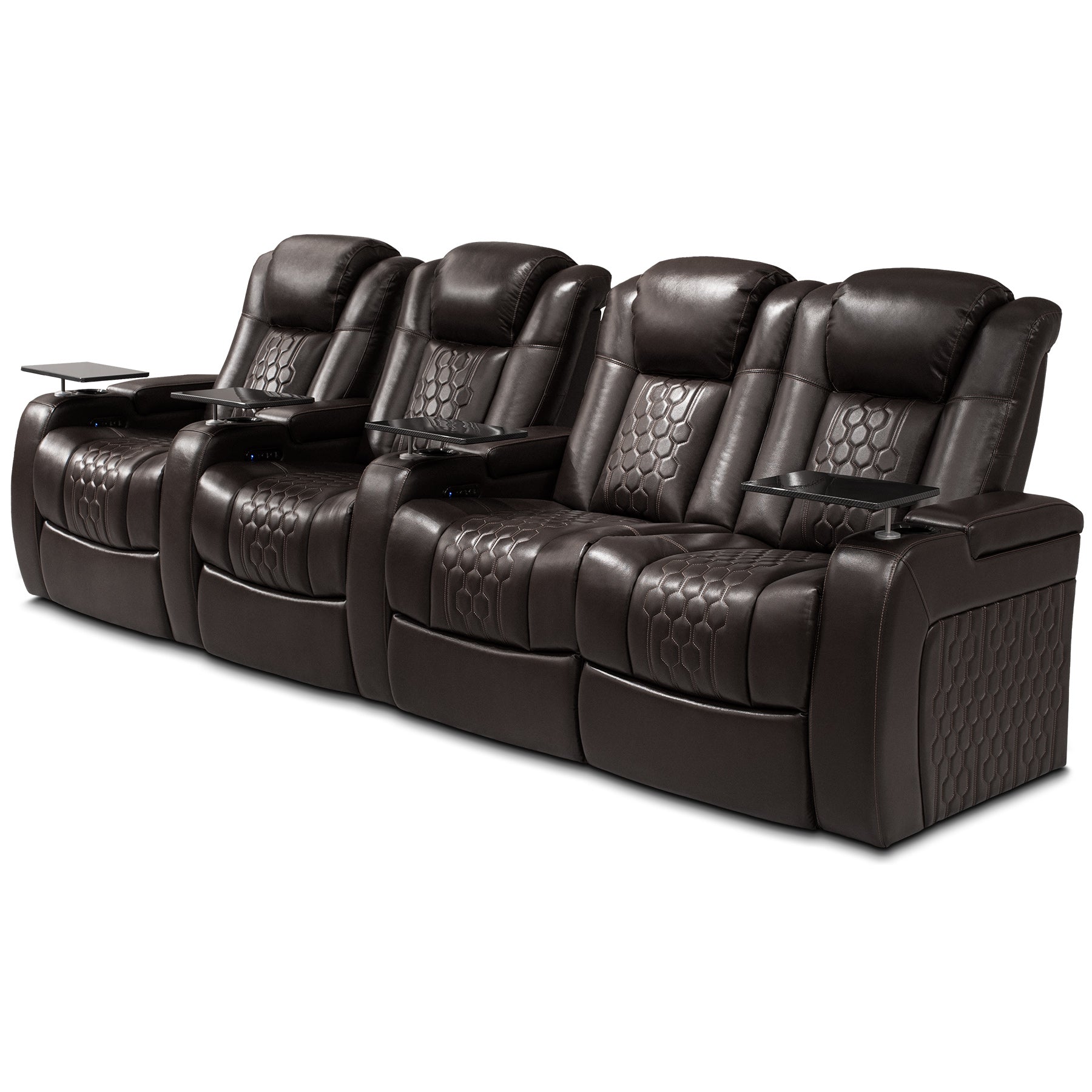124.4"Power Recliner 4 PC Made WithTop-Grain Nappa,Fully Adjustable Relaxation,Smart Charging,Dynamic RGB LED Lighting,COFFEE