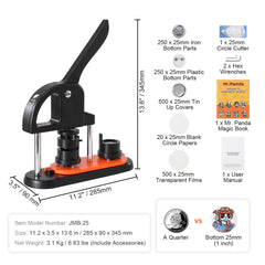 Button Maker Machine, 0.98 inch/25mm Pin Maker with 500pcs Button Parts, Button Maker with Panda Magic Book, Ergonomic Arc Handle Punch Press Kit, For Children DIY Gifts and Christmas