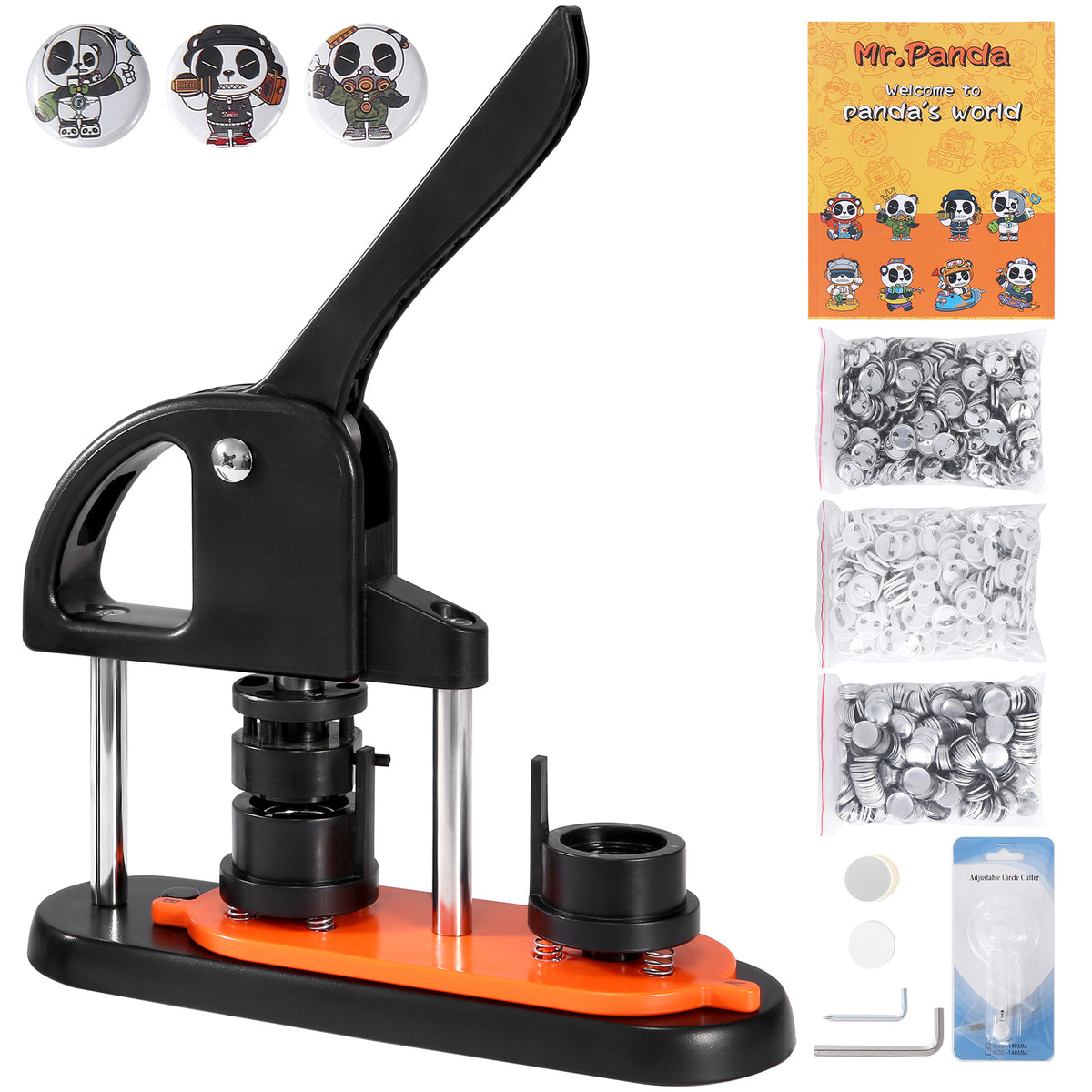 Button Maker Machine, 0.98 inch/25mm Pin Maker with 500pcs Button Parts, Button Maker with Panda Magic Book, Ergonomic Arc Handle Punch Press Kit, For Children DIY Gifts and Christmas