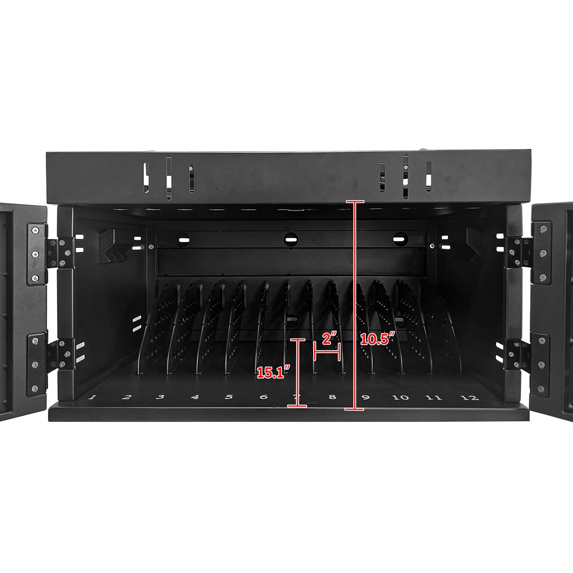 12-Device Charging Station for Laptops and Tablets,  charging cart charging cabinet, Surge Protection for Classroom or Office, Up to 17.3" Screen