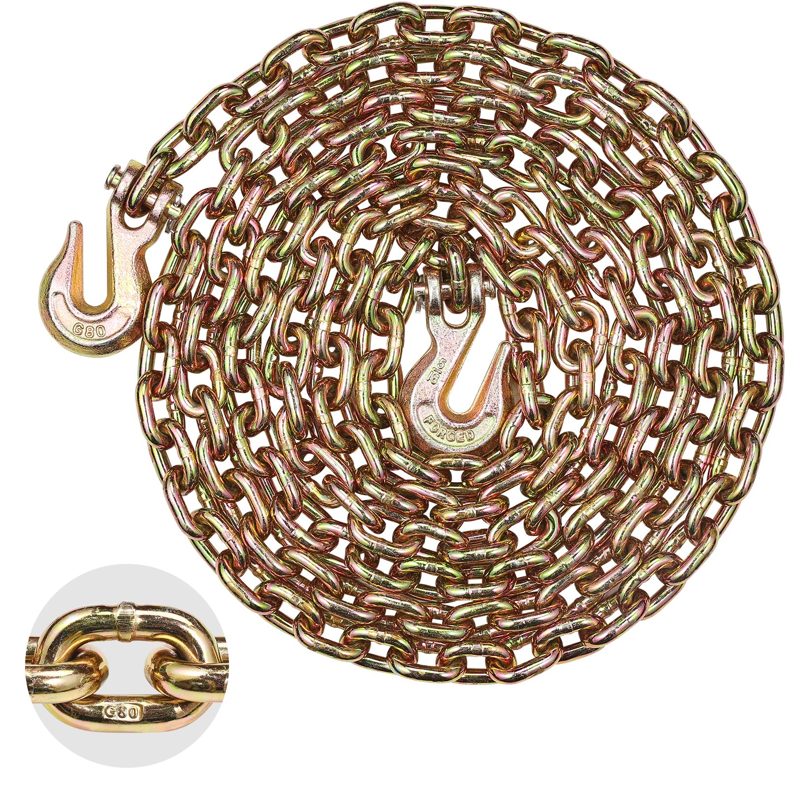 Binder Chain G80 Tie Down Tow Chain with Two Hooks 5/16" x 14.2' 4900 lbs