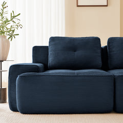 Modern Modular Sectional Sofa with 4-Seater,V Shaped  Corner Couch,Corduroy Fabric,Deep Seat for Living Room, Movable Ottoman,Pearl-like piping, Tufted Design, No Assembly, Anti-slip Design,Blue