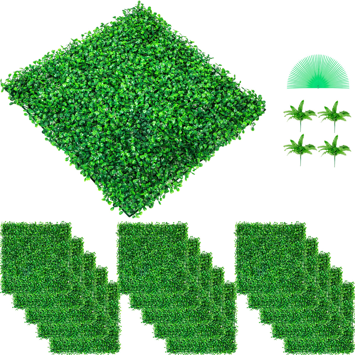 Artificial Boxwood Panel UV 48pcs Boxwood Hedge Wall Panels Artificial Grass Backdrop Wall 10X10" 4cm Green Grass Wall Fake Hedge for Decor Privacy Fence Indoor Outdoor Garden Backyard