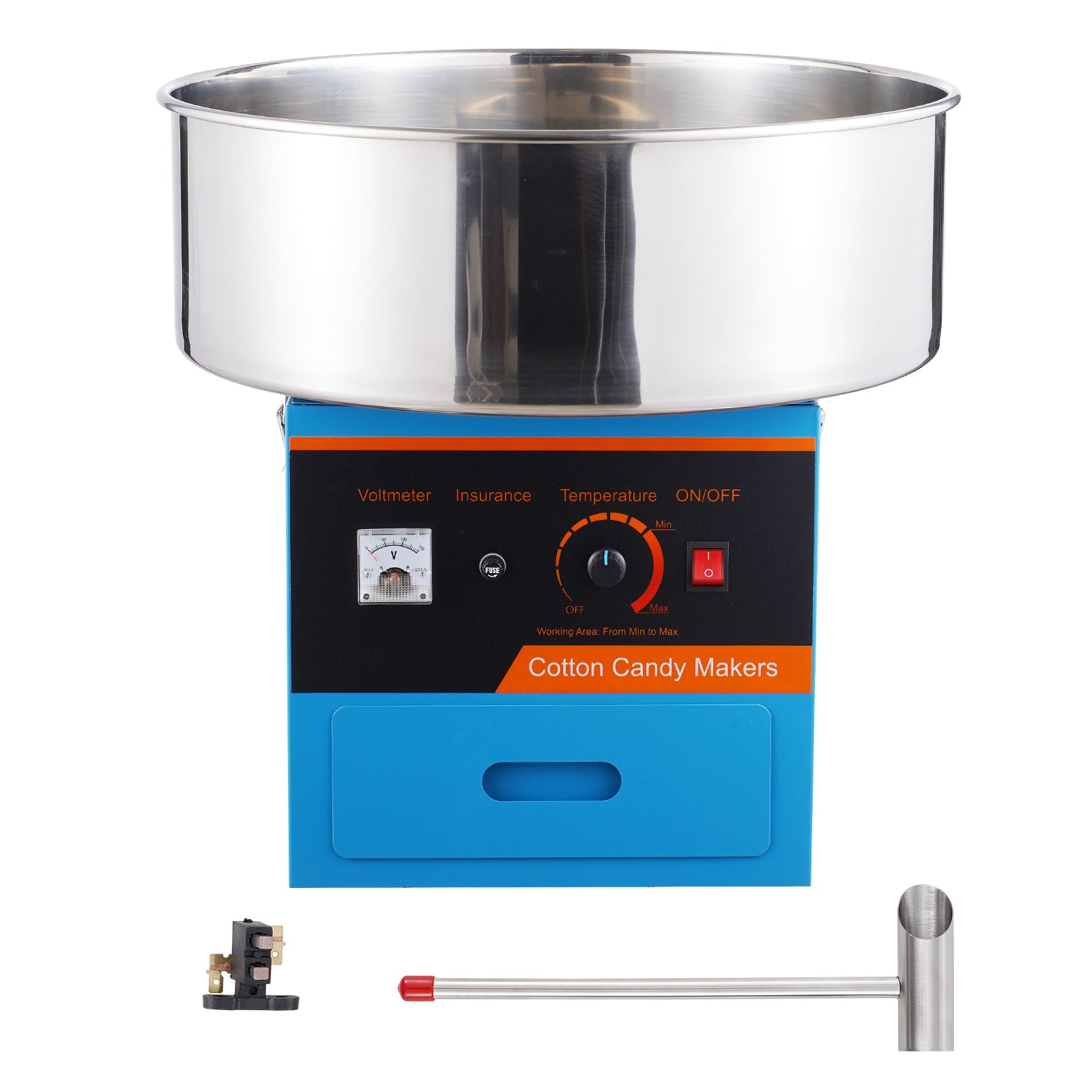 Electric Cotton Candy Machine, 1000W Candy Floss Maker, Commercial Cotton Candy Machine with Stainless Steel Bowl, Sugar Scoop, and Drawer, Perfect for Home Kids Birthday, Family Party, Blue