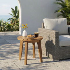 Outdoor 16" Acacia Wood Side Table, Teak Finish