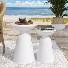 Serenita Outdoor Iron Side Tables with Flared Design, Set of 2 , White