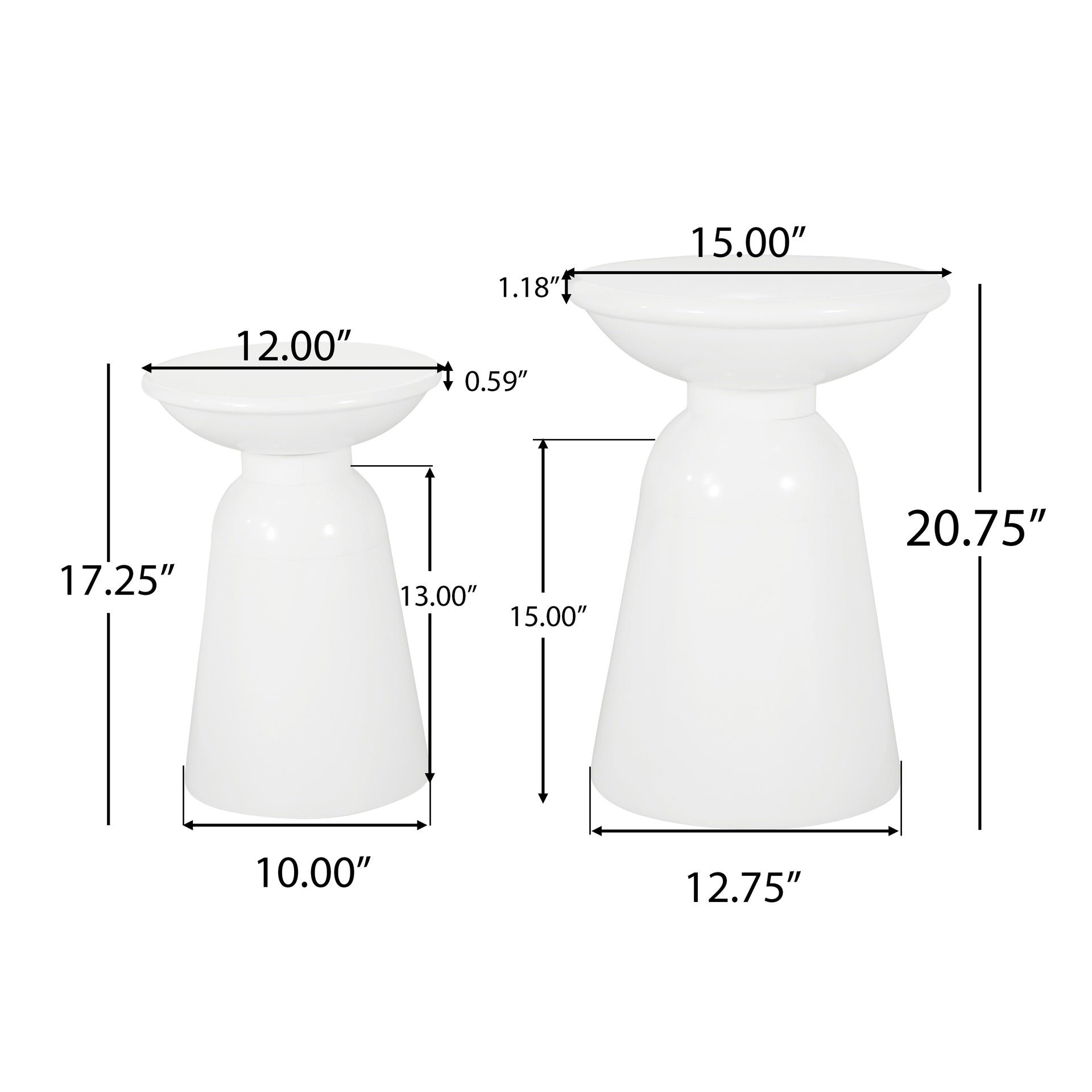 Serenita Outdoor Iron Side Tables with Flared Design, Set of 2 , White