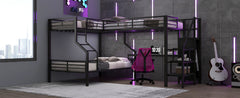 Twin over full L-shaped bunk & loft bed, Built-in Wardrobe and Desk with USB