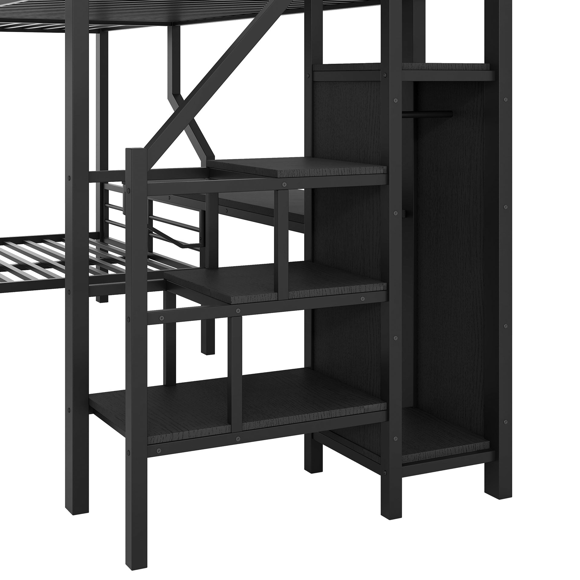 Twin over full L-shaped bunk & loft bed, Built-in Wardrobe and Desk with USB