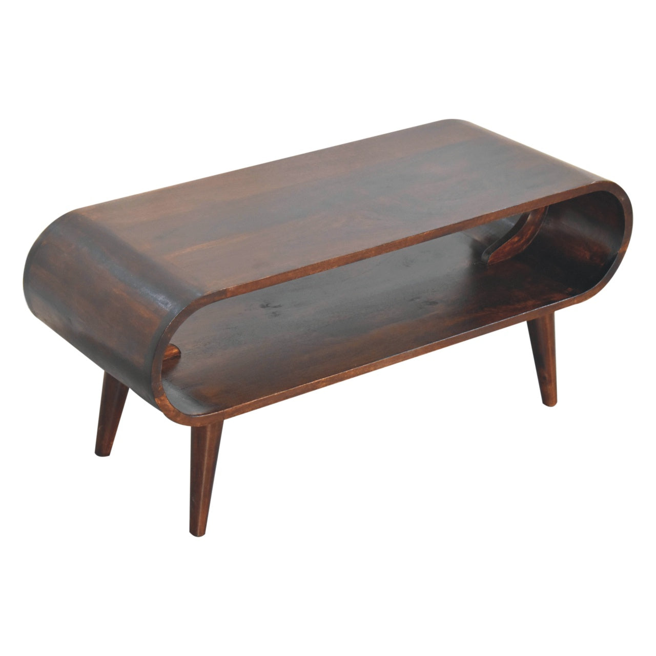 Solid Wood Amaya Light Walnut Coffee Table, Open Storage, Dark Brown