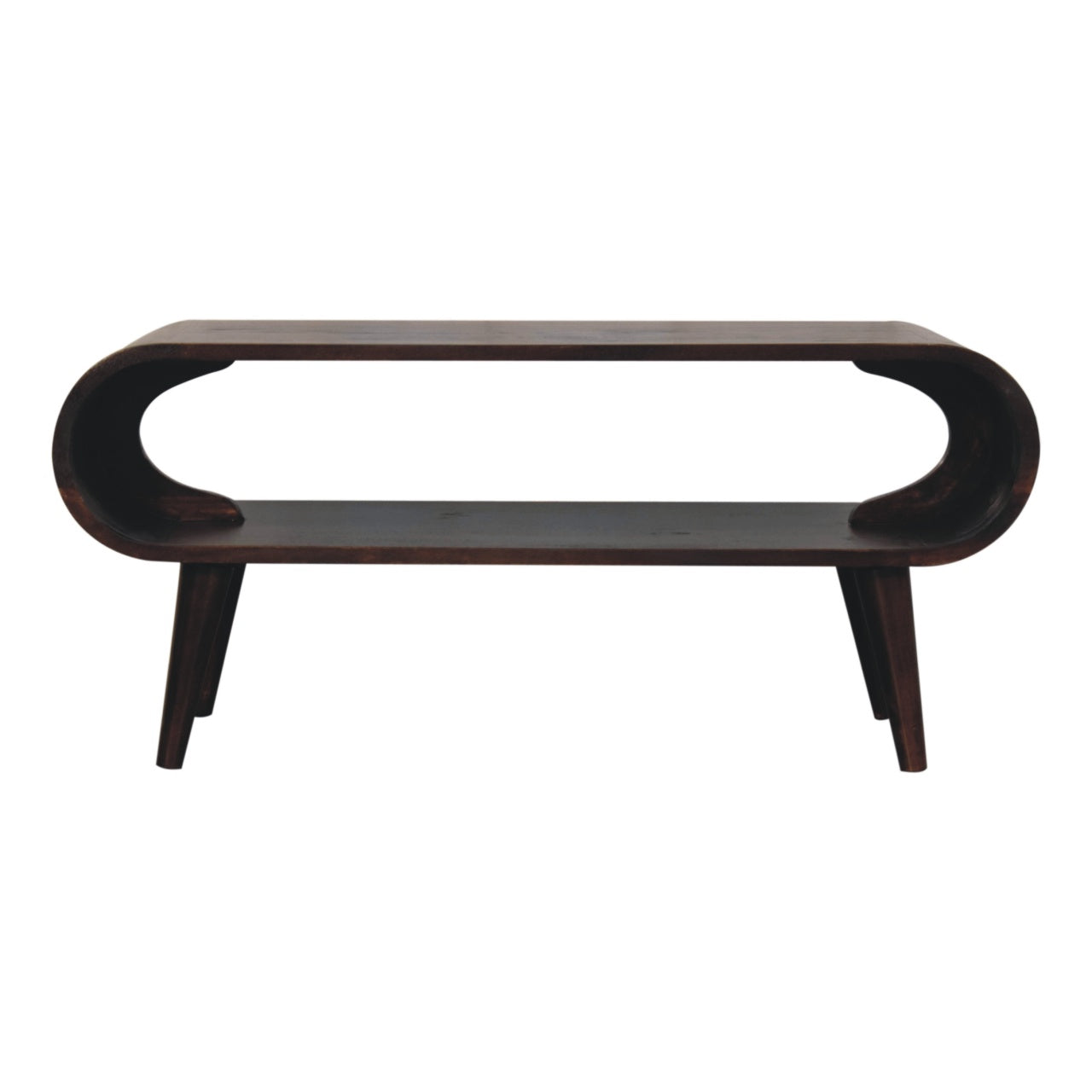 Solid Wood Amaya Light Walnut Coffee Table, Open Storage, Dark Brown