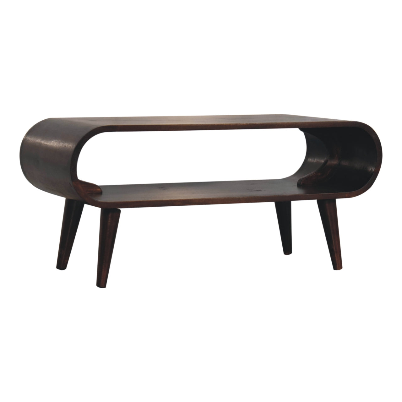 Solid Wood Amaya Light Walnut Coffee Table, Open Storage, Dark Brown
