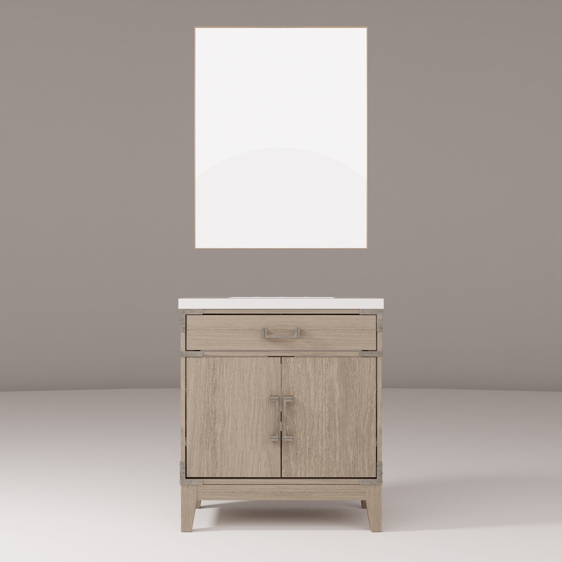 Grey Oak Single Bath Vanity 30 in. W x 22 in. D, Cultured Marble Countertop and 28 in. Mirror