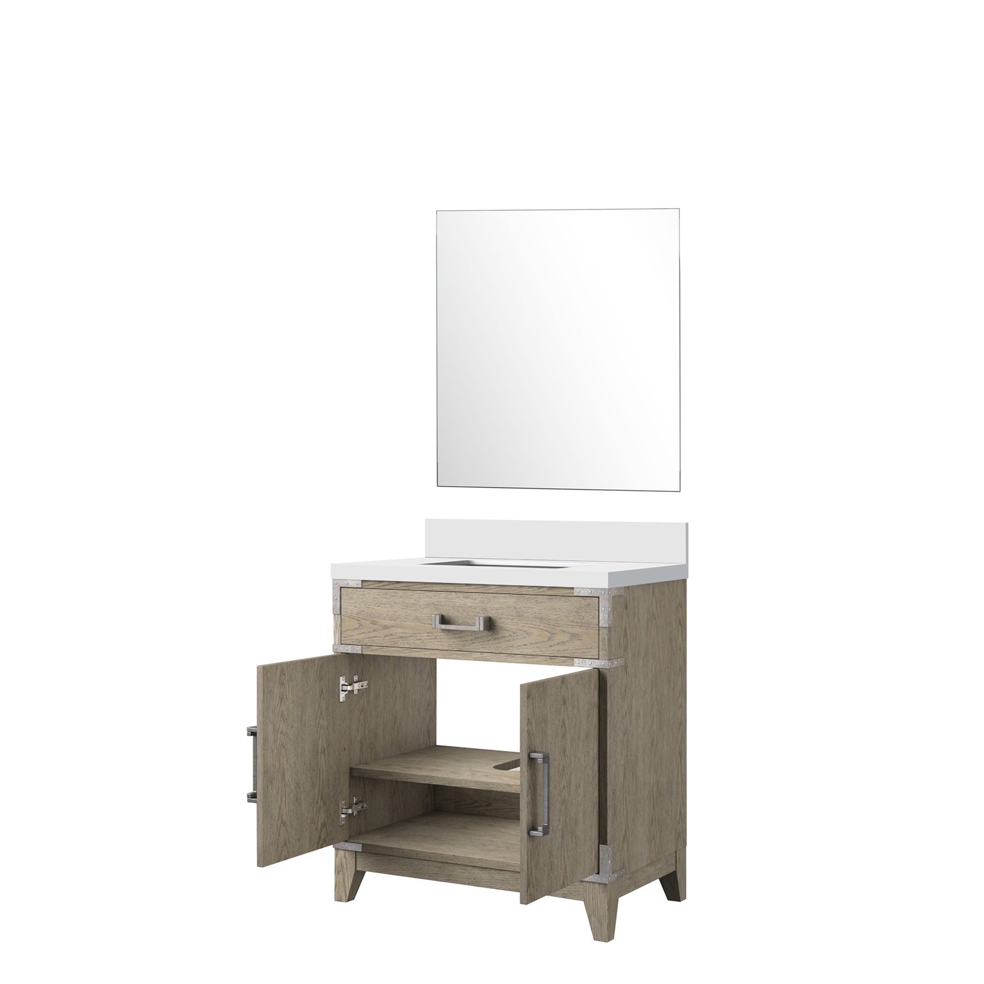 Grey Oak Single Bath Vanity 30 in. W x 22 in. D, Cultured Marble Countertop and 28 in. Mirror