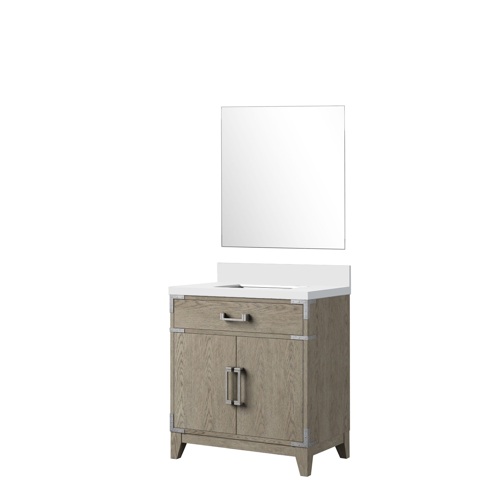 Grey Oak Single Bath Vanity 30 in. W x 22 in. D, Cultured Marble Countertop and 28 in. Mirror